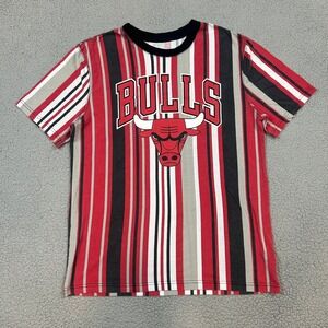 Vtg NBA Chicago Bulls Men's T-Shirt Medium Red Black Stripe Cotton Blend